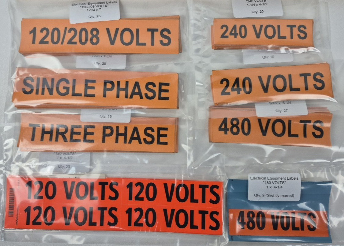 159pc Electrical Voltage Label Sticker Lot 120V 240V 480V Single Three Phase NEW