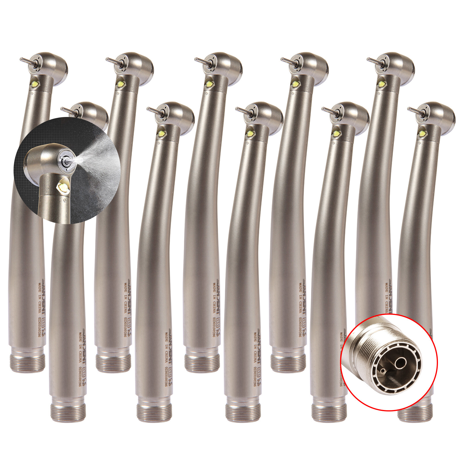 1-10 Turbina Dental LED Light Fiber Optic High Speed Handpiece 2 Holes Borden