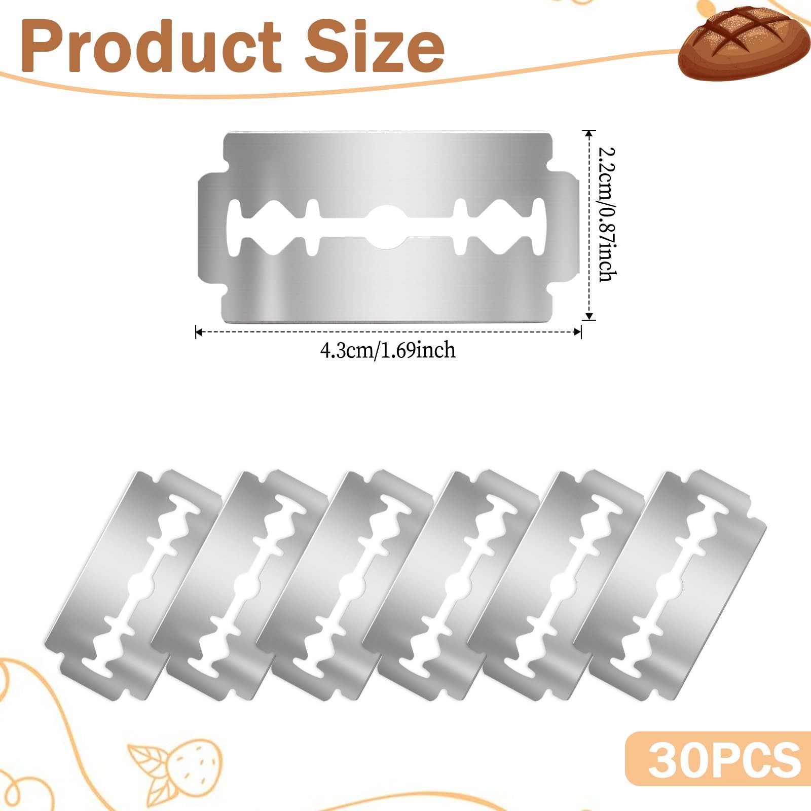 Josojoou 30 Pieces Bread Lame Blades Refill, Stainless Steel Normal, Silver