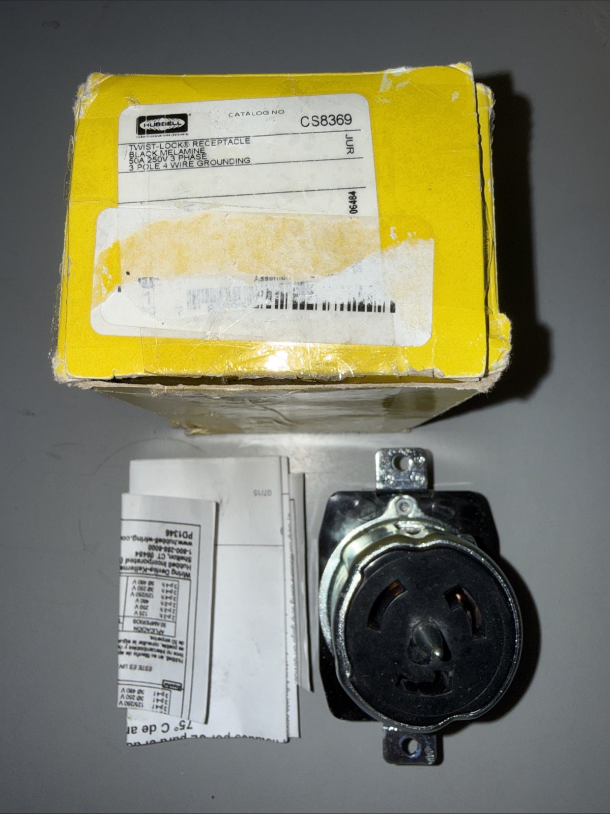 Hubbell CS8369 50A 250V 3 Phase Twist Lock Receptacle 3 Pole 4 Wire Grounding