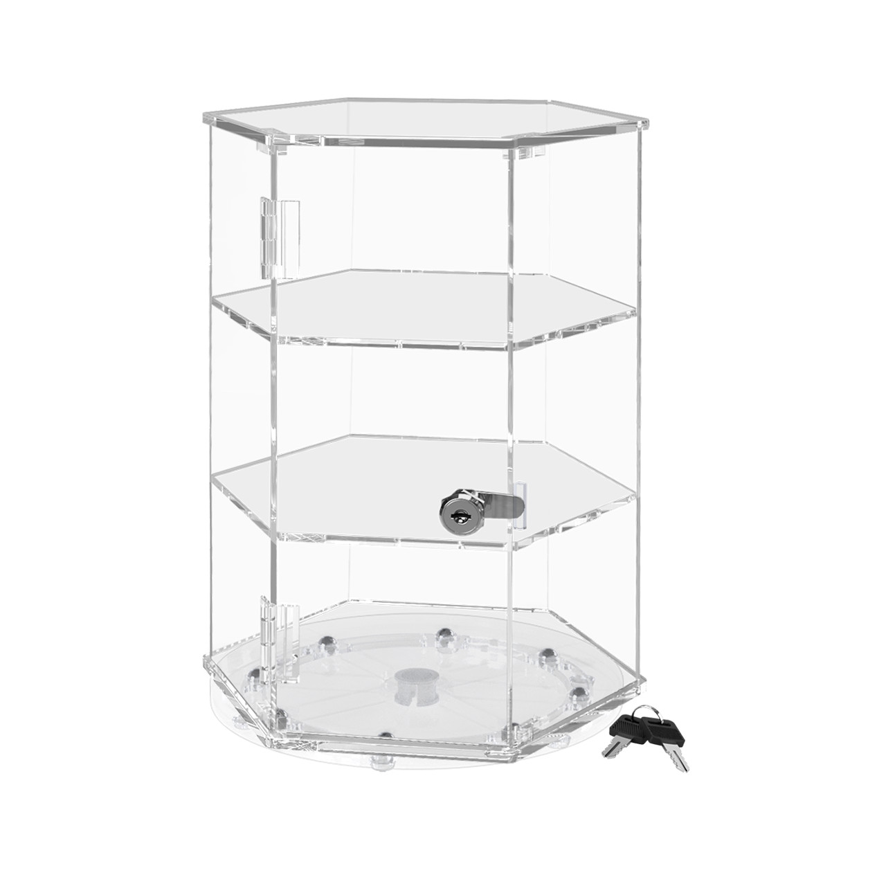 Spinning Acrylic Display Cabinet Clear Retail Locking Showcase with 2 Shelves