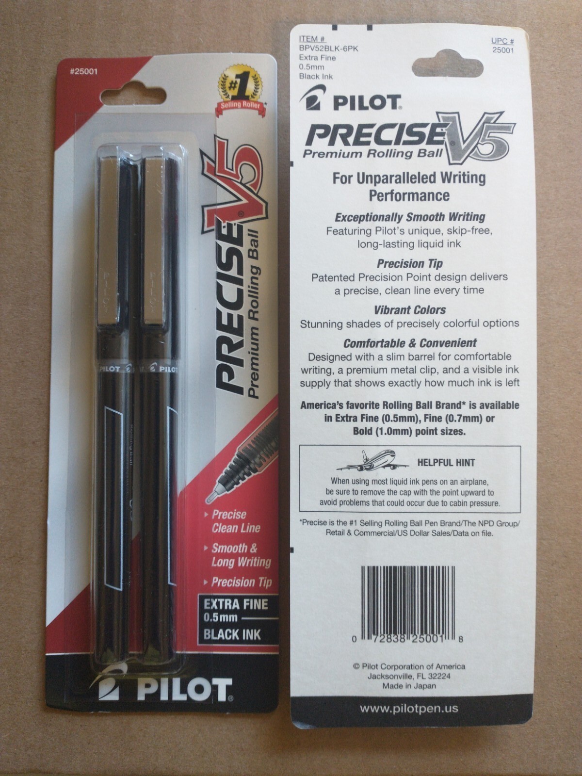 2 PACKS 4 PENS PILOT PRECISE V5 ROLLING BALL PENS 0.5mm BLACK INK EXTRA FINE