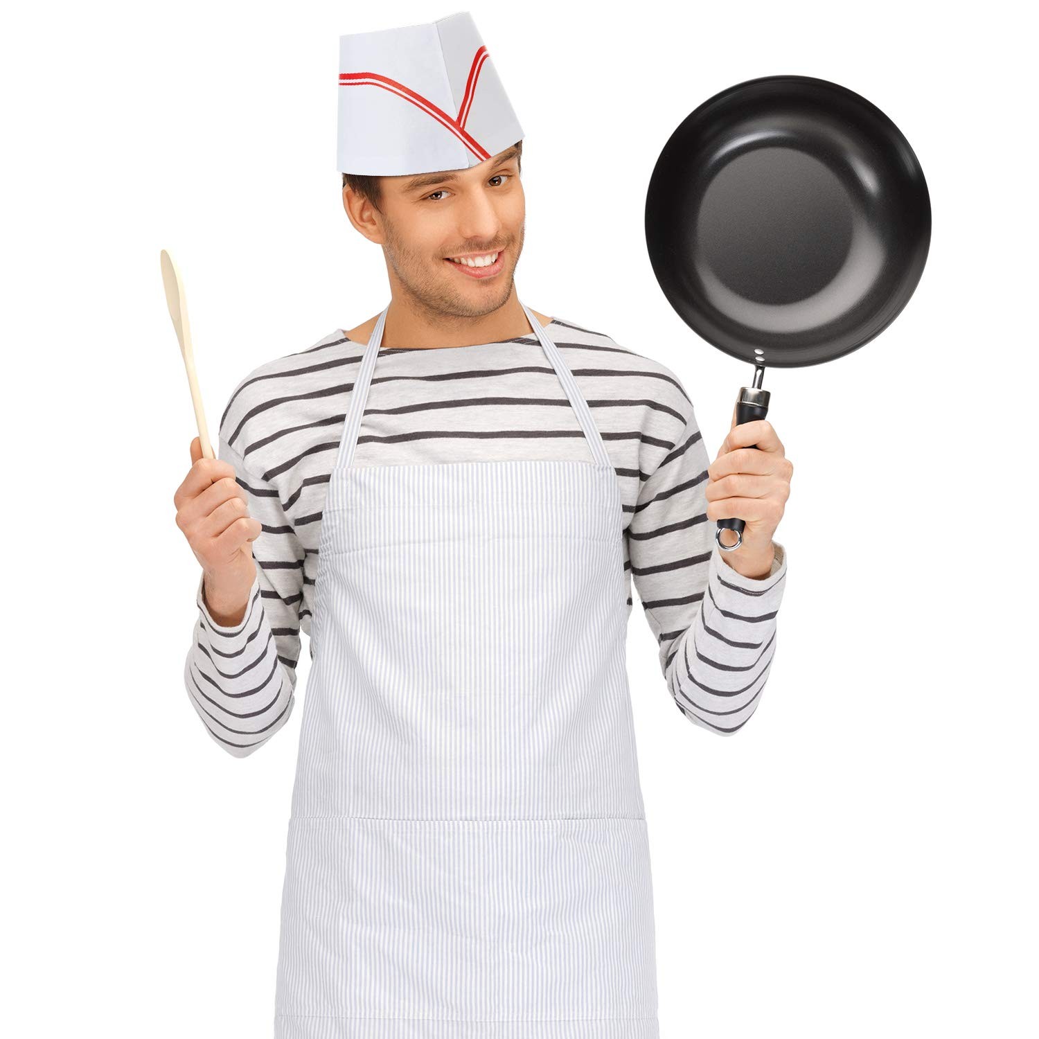BBTO 10 Pieces Soda Jerk Paper Hats Food Server Cap 11.6 inches, Red Strips