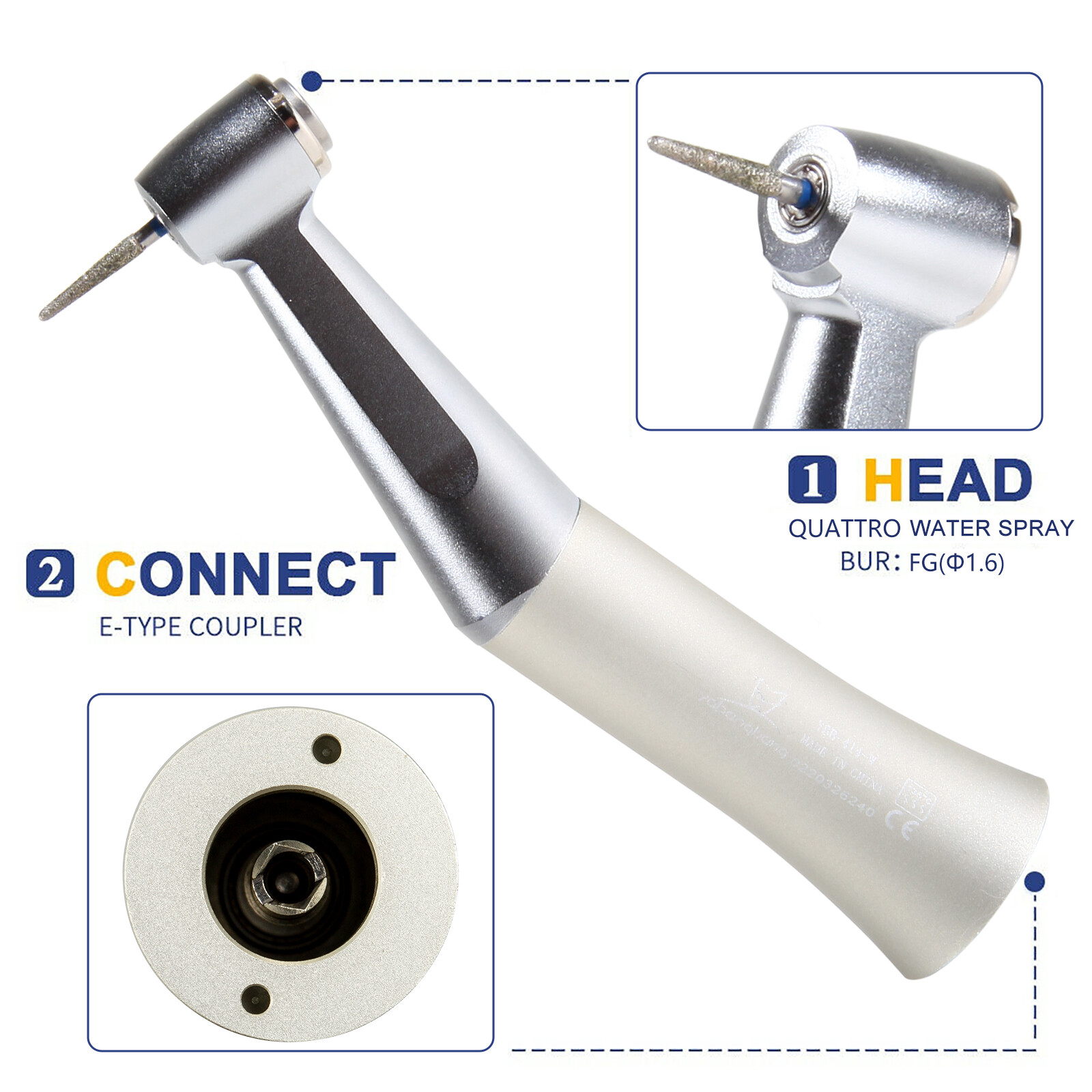 Slow Speed Contra Angle Handpiece fit Diamond Burs Drill FG 1.6mm Dental