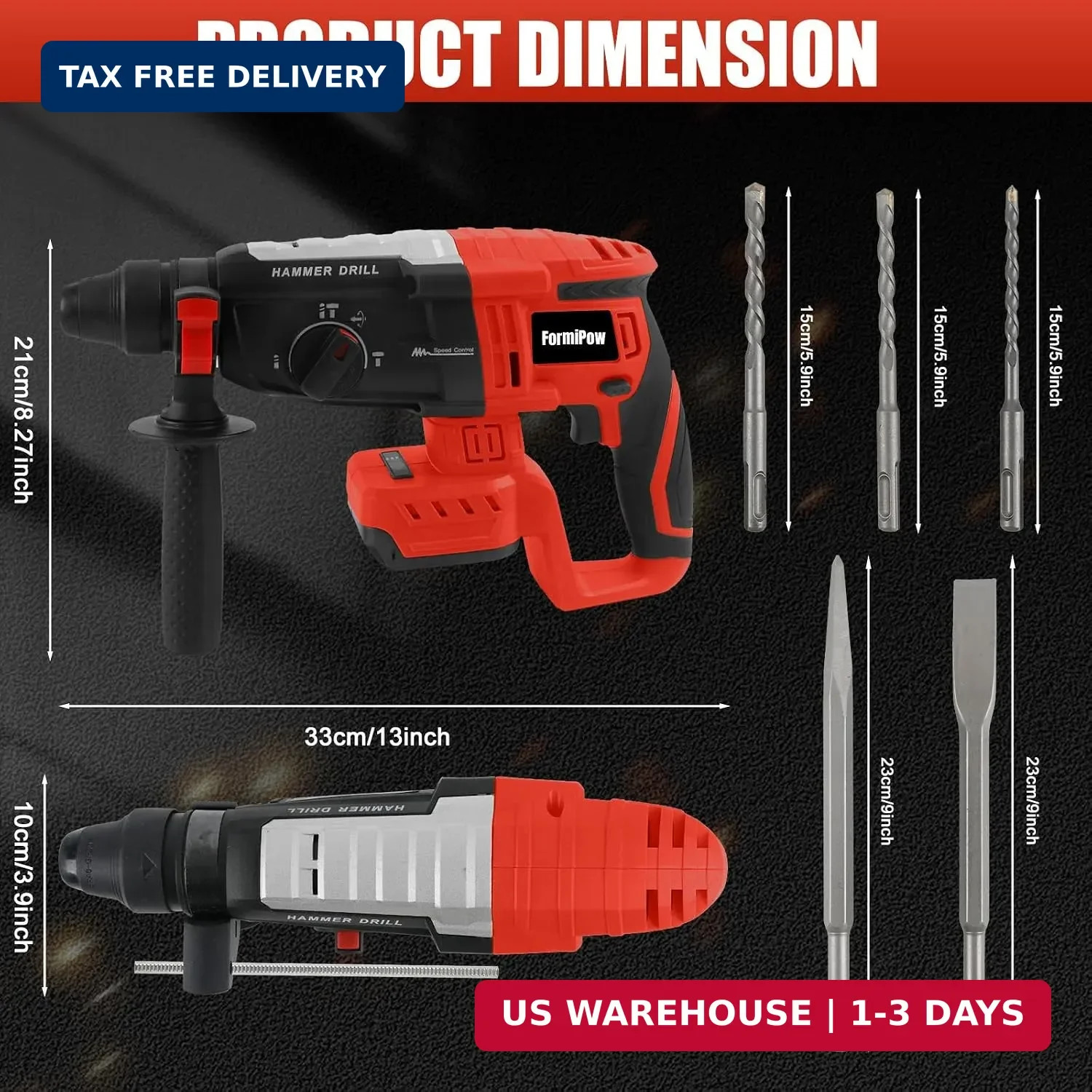 SDS Plus Rotary Hammer for Milwaukee M18 Battery (No Battery) | 2.6J Impact, Bru