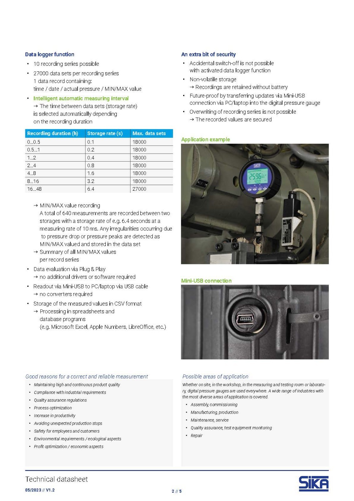 SIKA Digital Pressure Gauge–0.5% FS Accuracy, 0/5800 psi (0/400 bar), E2-0400