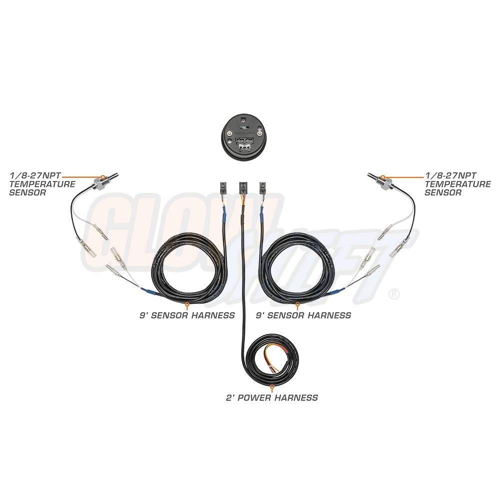 GlowShift 10 Color Digital Dual 300F Temperature Gauge Kit, 2-1/16″ 52mm