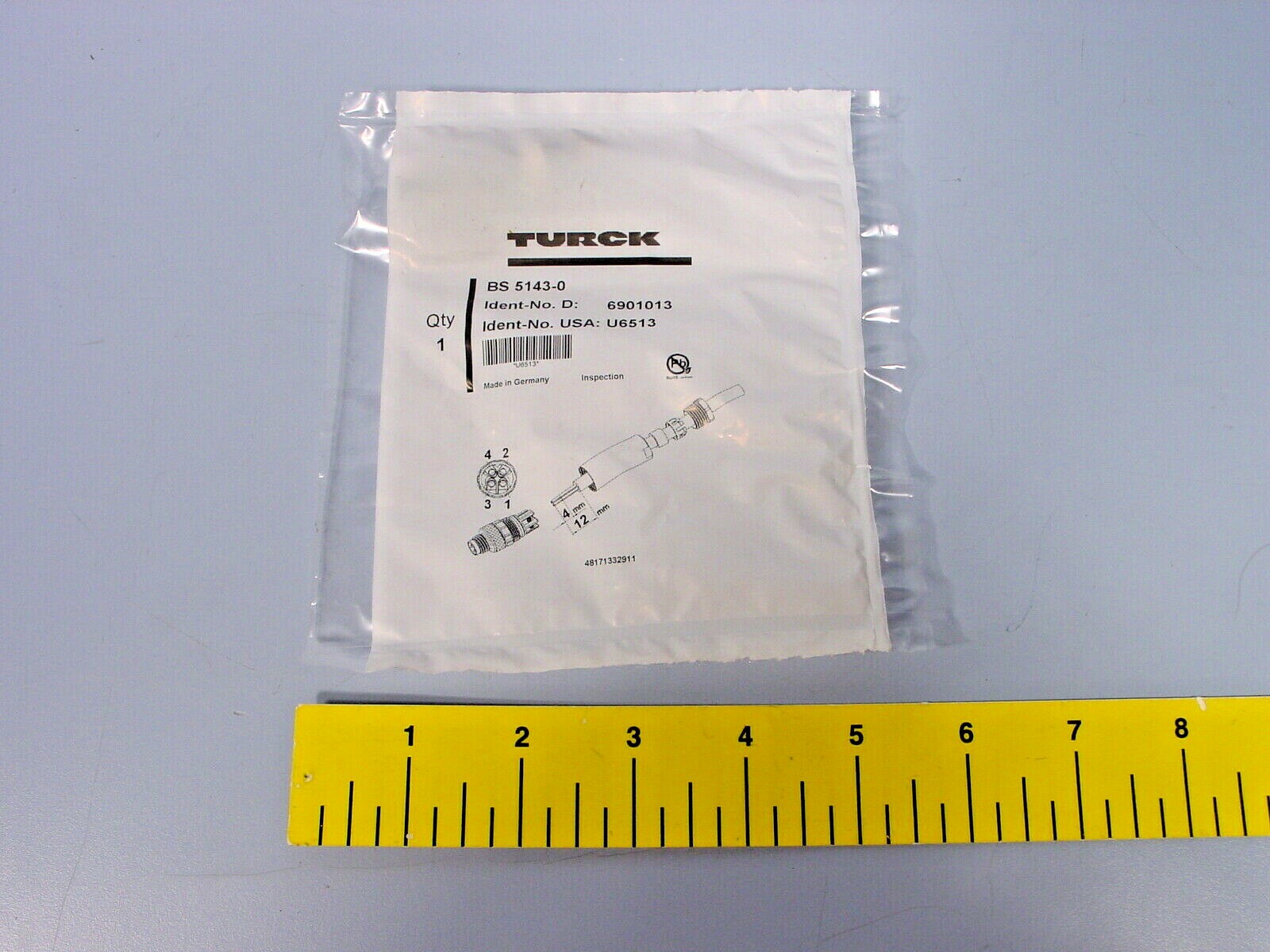 Turck BS 5143-0 U6513 Connector Male 4 Pin PBT