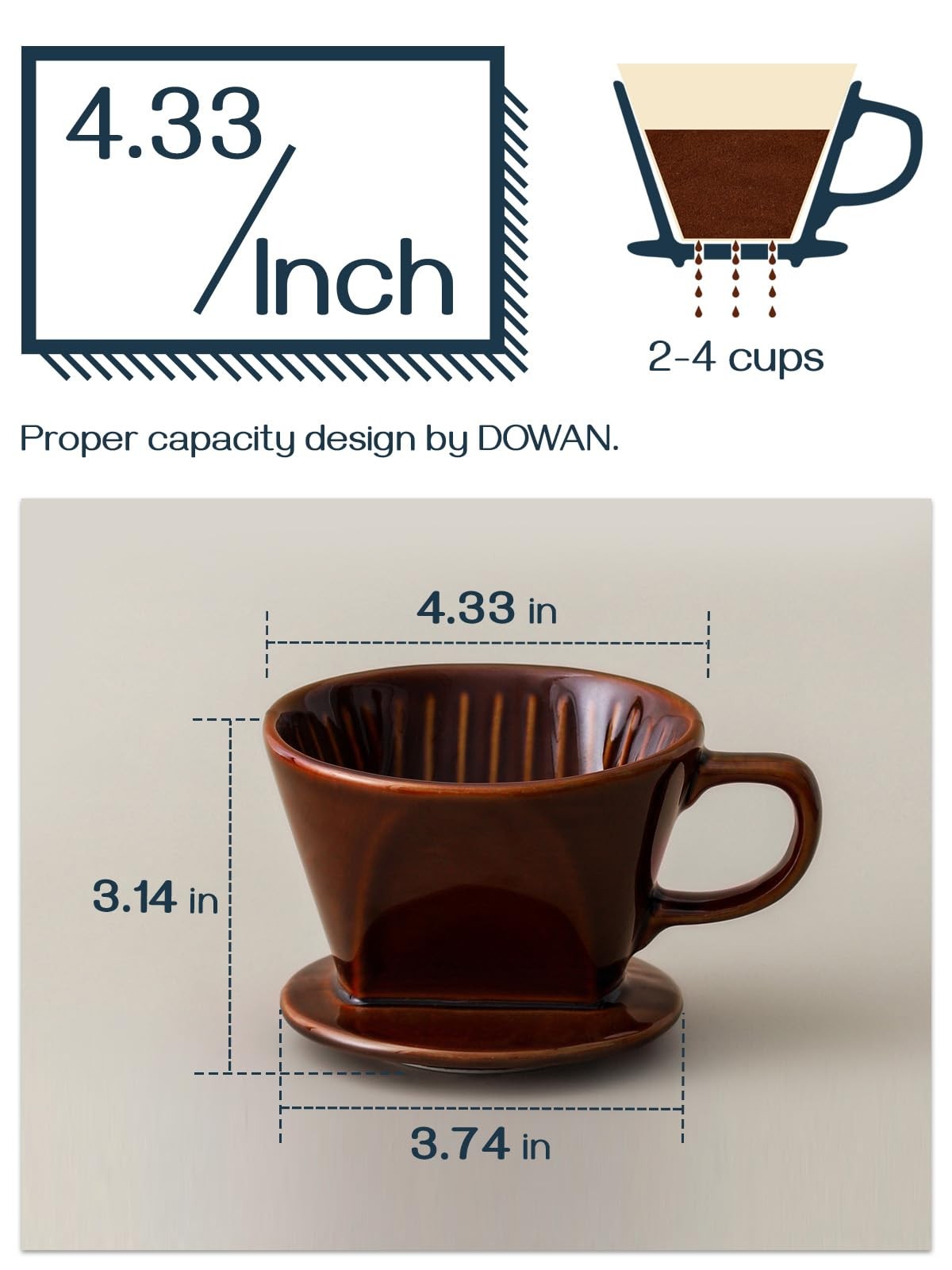 DOWAN Pour Over Coffee Dripper, Non Electric Normal, Brown