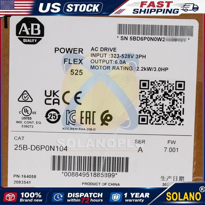 Sealed Genuine 25B-D6P0N104 /A PowerFlex 525 2.2kW 3Hp AC Drive US Free Tax
