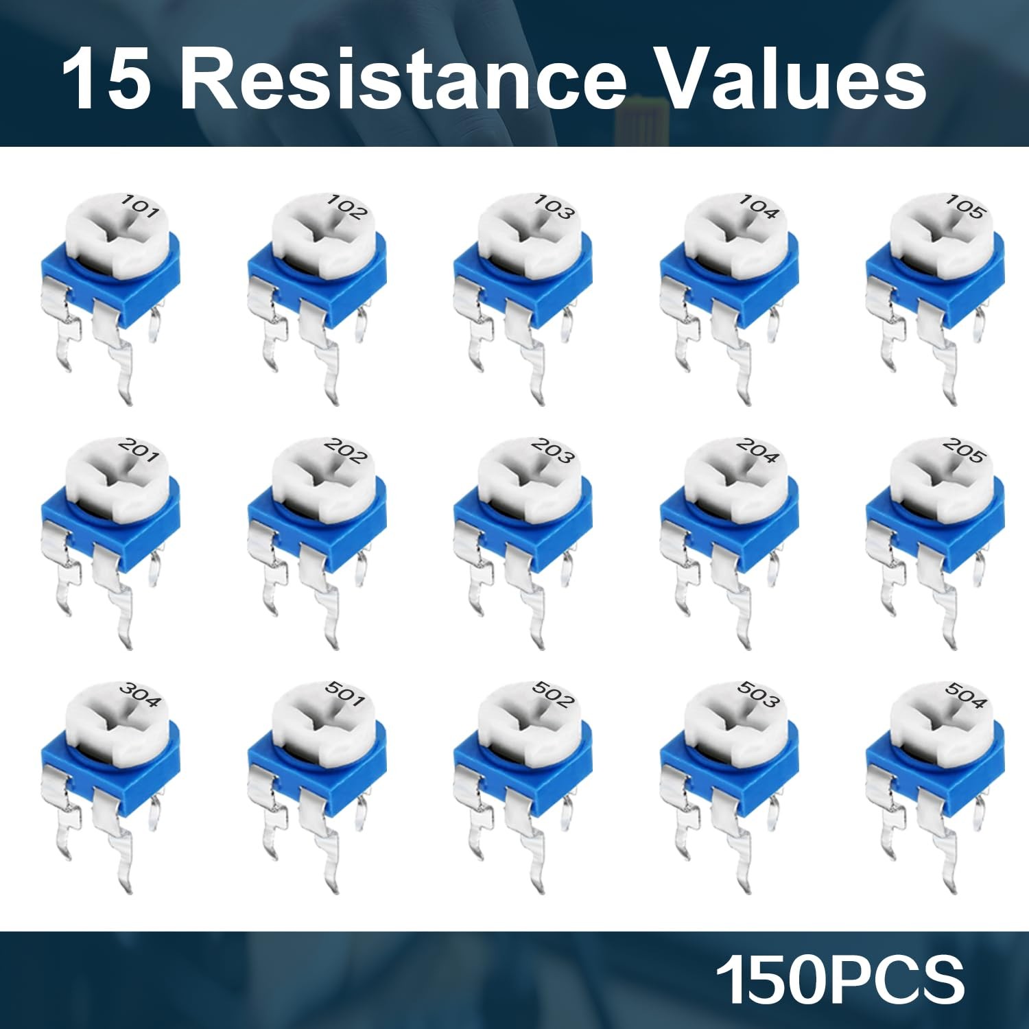 150Pcs Potentiometer Assortment Kit 15 Values 100Ω-2MΩ 6mm Trim Pot Resistors Se
