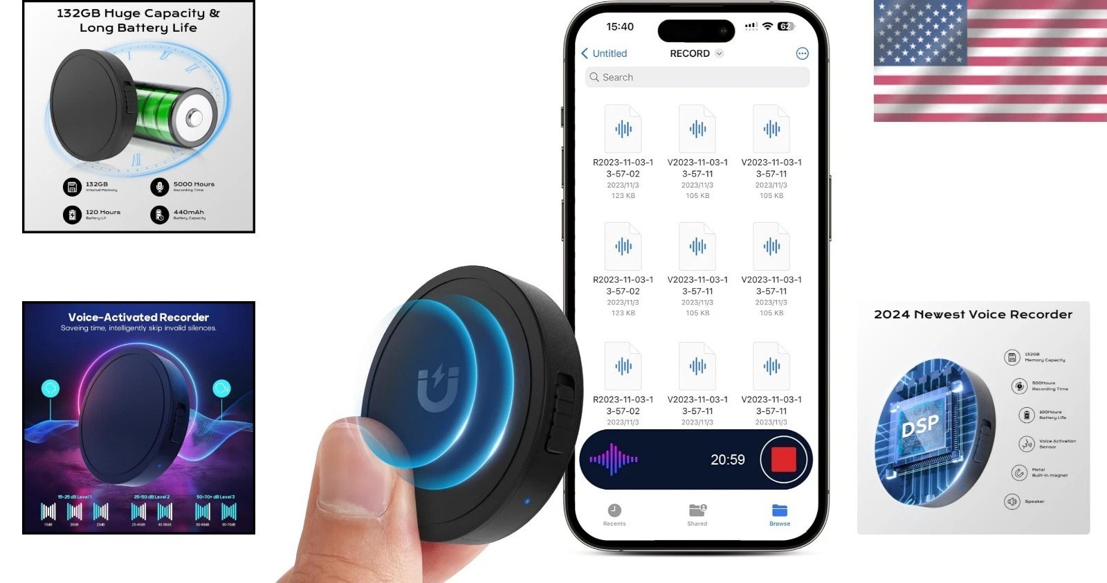 Ultimate Portable Recorder – 132G, 9800 Hours, One-Touch Recording & Accessories