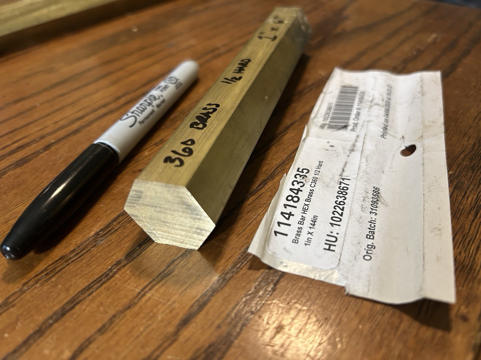 1″ ( across flats ) x 6″ long 360 Brass Hex Bar, 1/2 hard