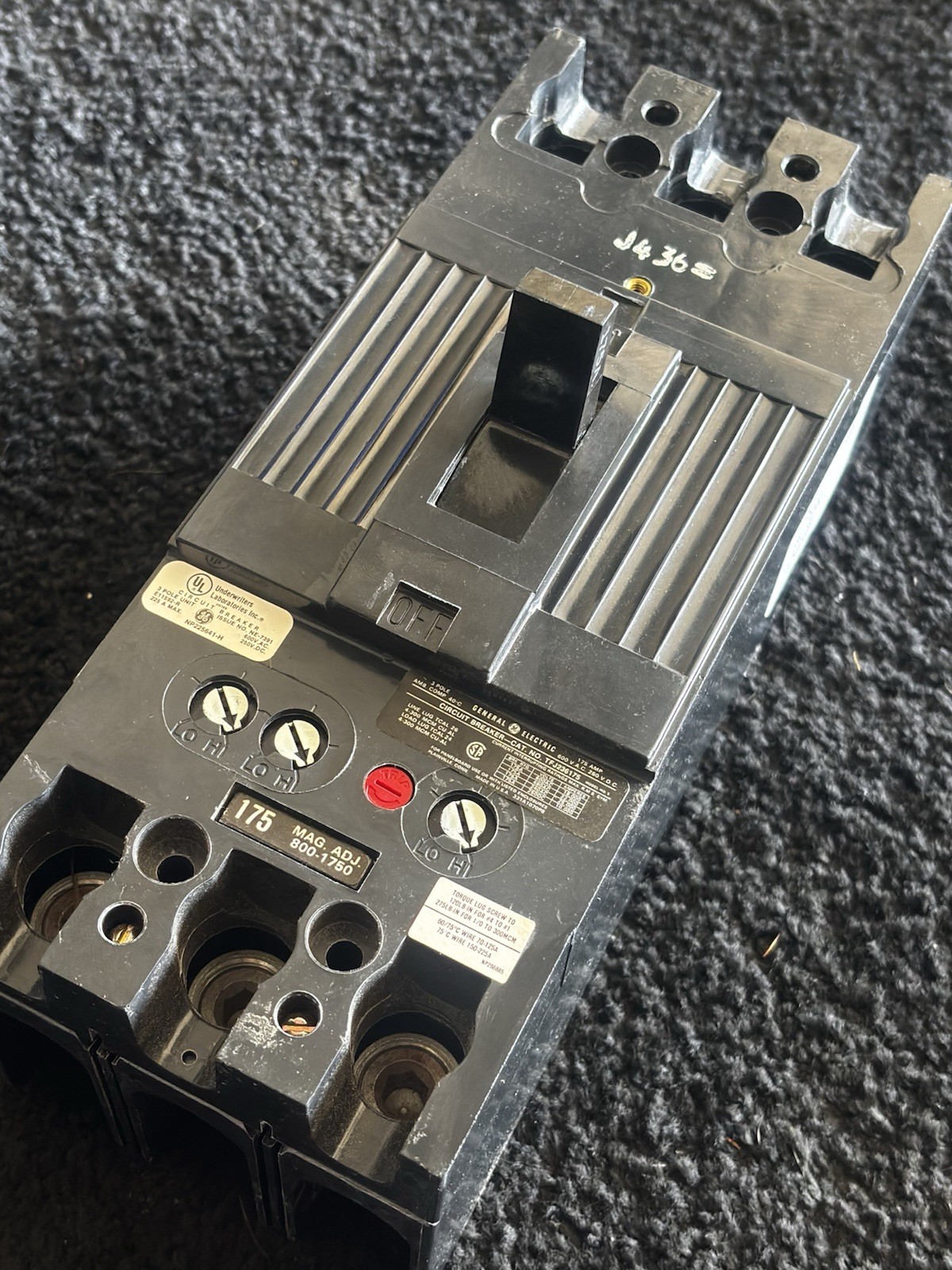 GE TFJ236175WL 175A 3-Pole Circuit Breaker 600VAC/250VDC Trip Indicator