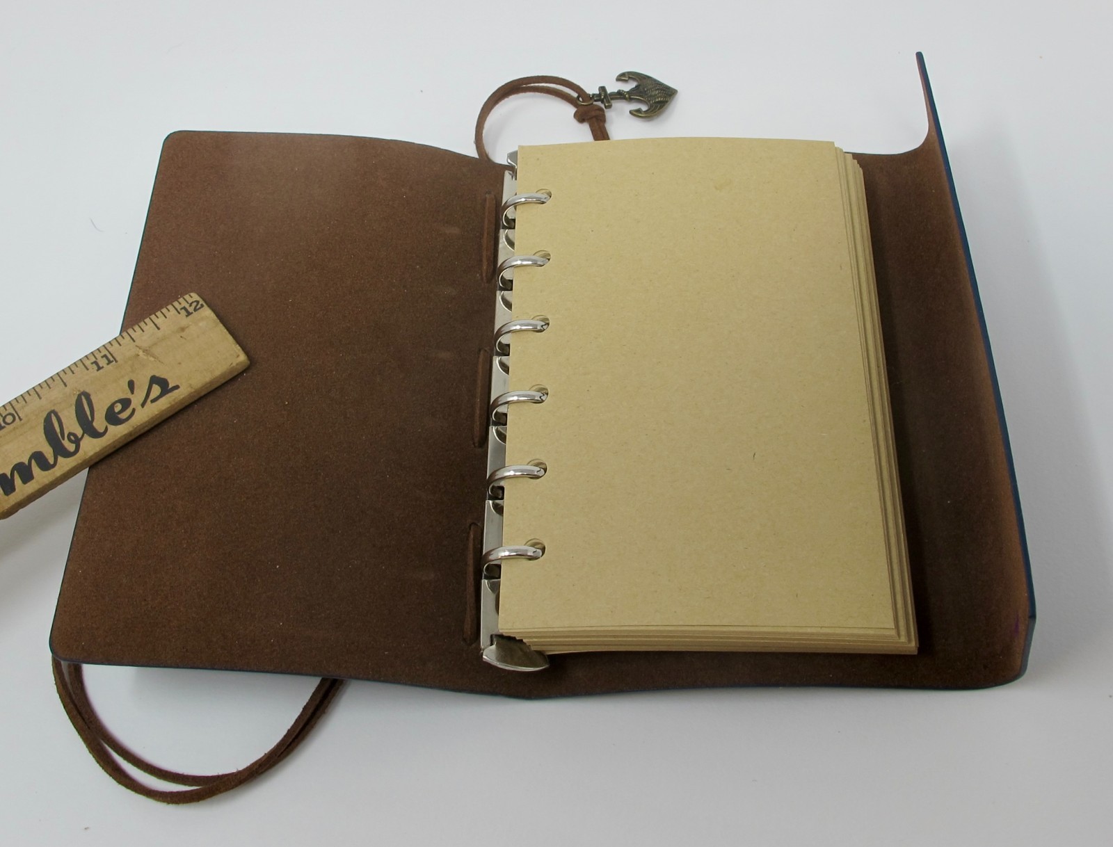 Blank Travel Journal With Dark Blue Leather Covers & Ship Charms
