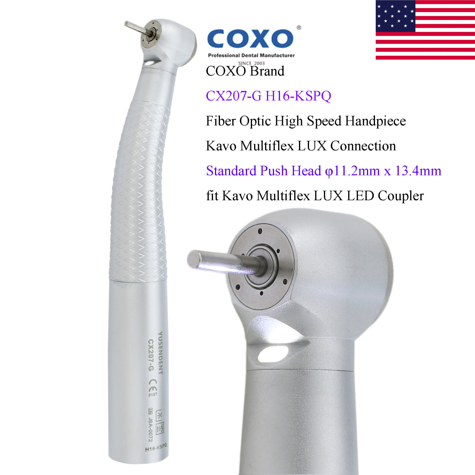 COXO Dental Handpiece High Speed CX207-G Fiber Optic Kavo Multiflex Coupler 4 6