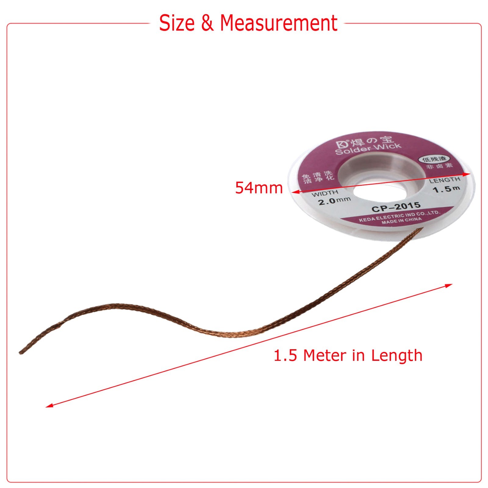 2.0mm Desoldering Braid Wick Solder Remover w/ No Residue Rosin Flux 5 FT