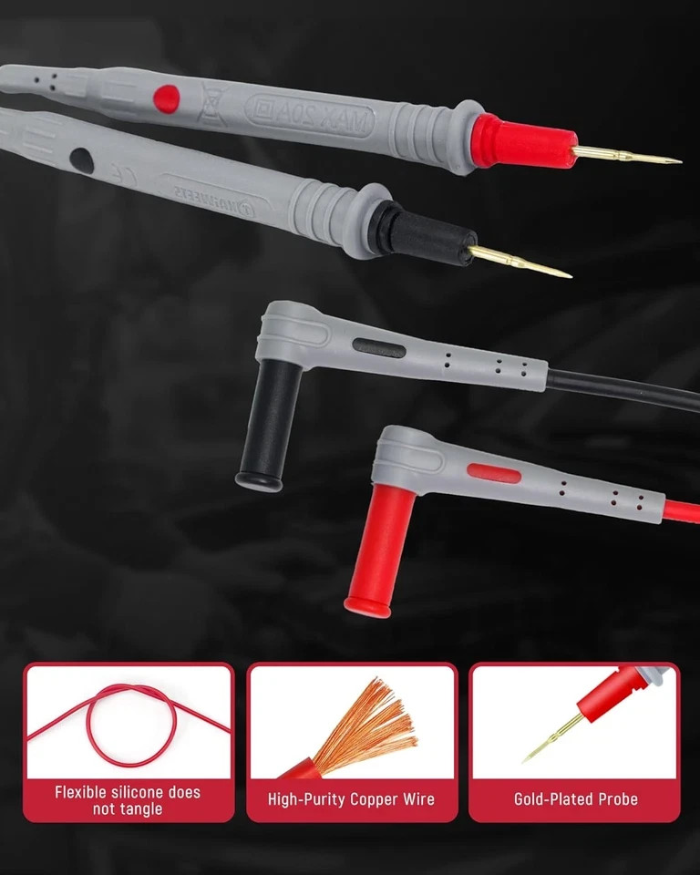 Silicone Multimeter Test Leads with Gold-Plated Probes, 48 Inch Long, CAT III 10