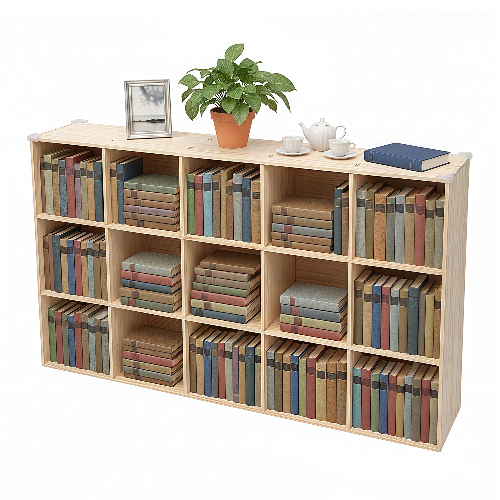 15 Compartment Bookcase 220 Lbs Load Deep Storage Shelf Unit 150x30x90cm Shelf