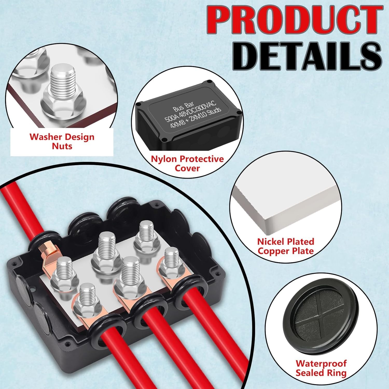 Versatile 500A Bus Bar – Waterproof Heavy Duty Block for Automotive & Marine Use