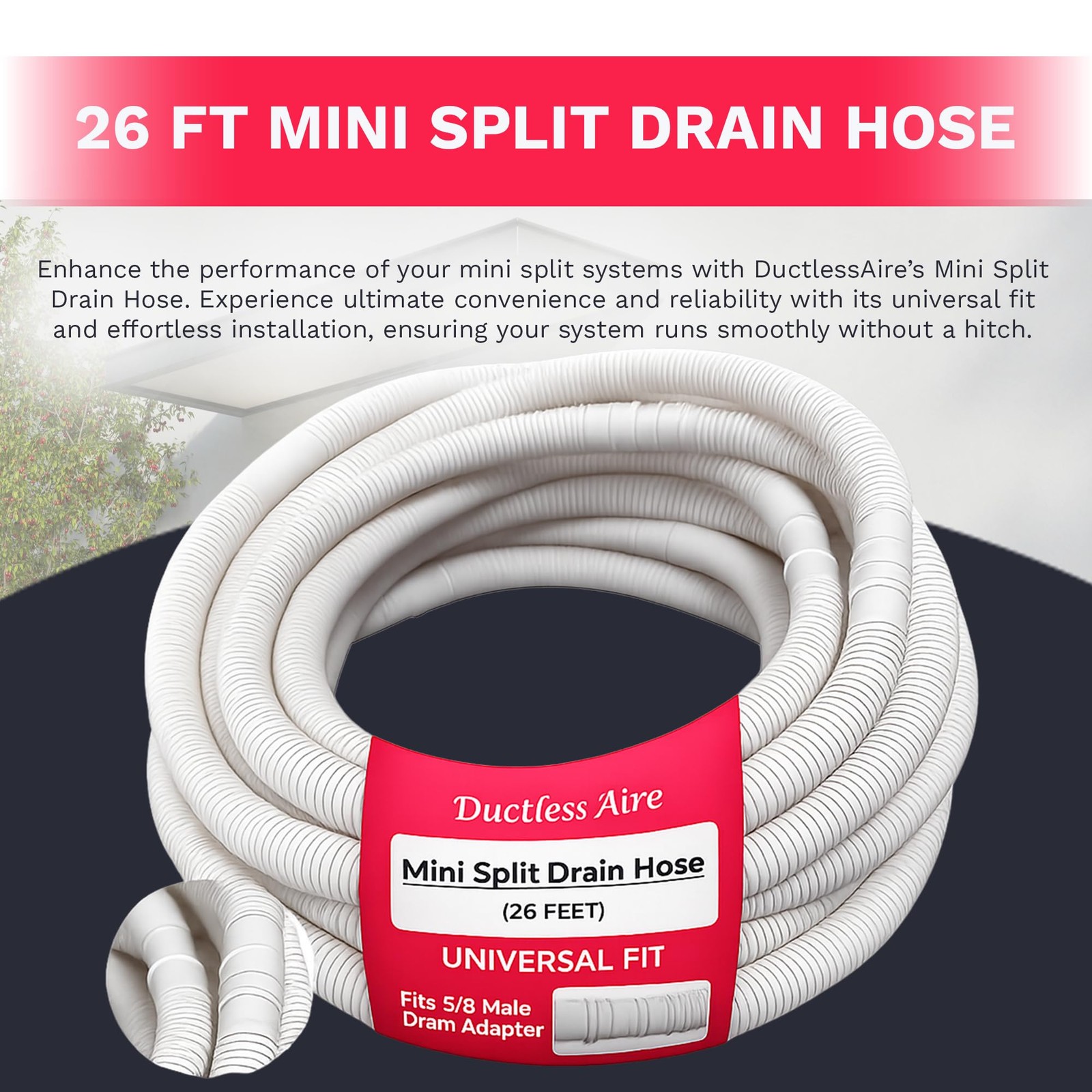 Ductless HVAC Mini Split Drain Hose – Flexible Condensate Line 26 ft, Beige