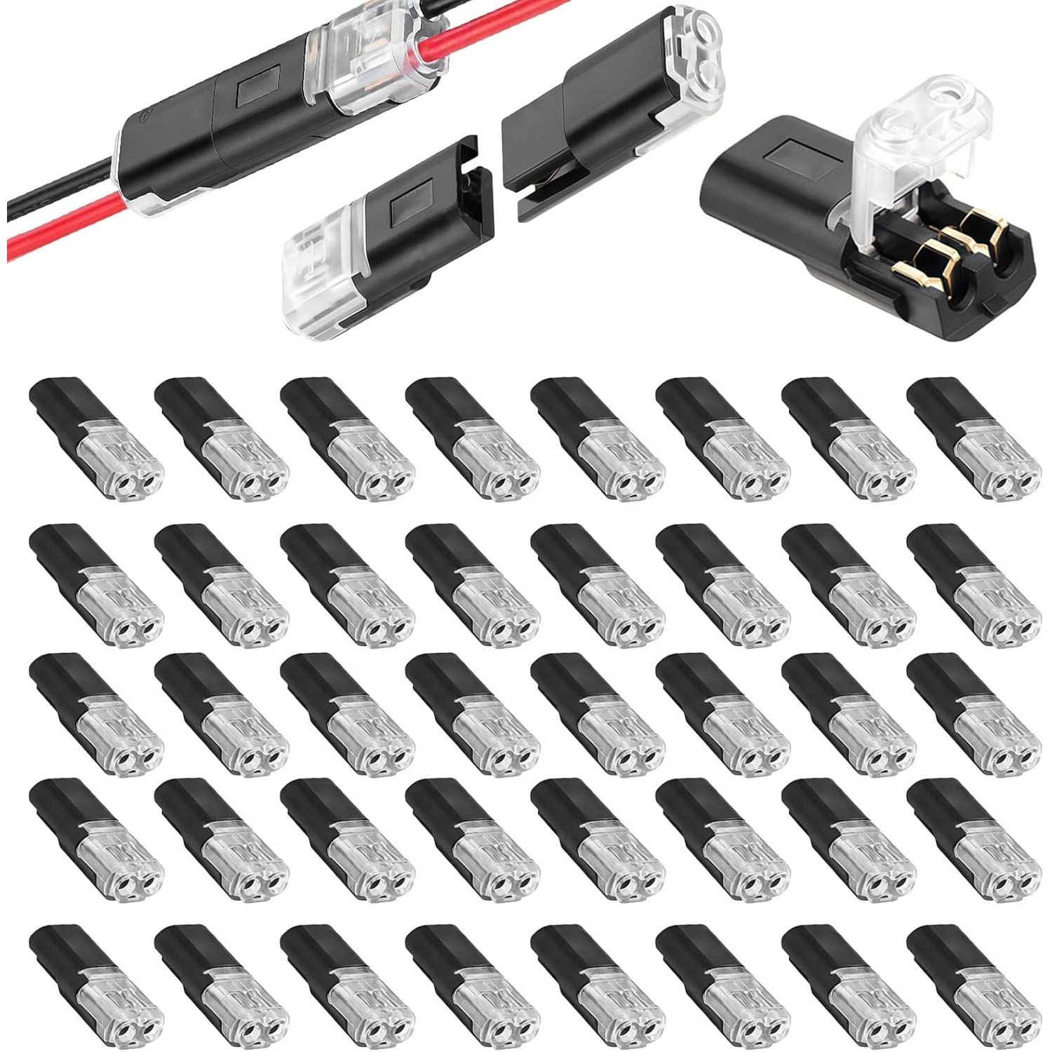 25/50PCS Double-Wire Plug-in Connector – 2 Pin LED Light Strip Connectors Kit US