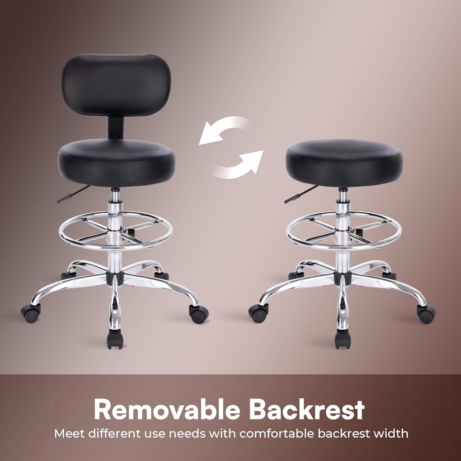 Drafting Chair 23.6 Inch Adjustable Height Swivel Office Stool Black Metal Frame