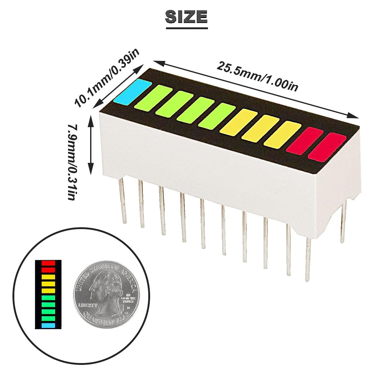 8 Segment LED Bar Graph Display Red Yellow Blue Green Indicator 20 Pin DIP