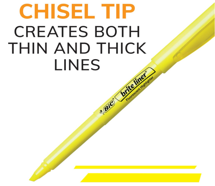 BIC Brite Liner Highlighters, Chisel Tip, School Supplies for Students and Teach