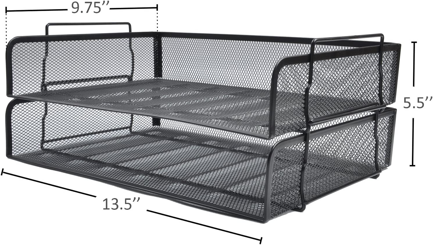 2 Tier Stackable Desktop Document Letter Tray Organizer Black Mesh Collection