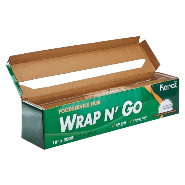 Karat 18″ x 2000′ WRAP NÂ GO Foodservice Film with Serrated Cutter, C