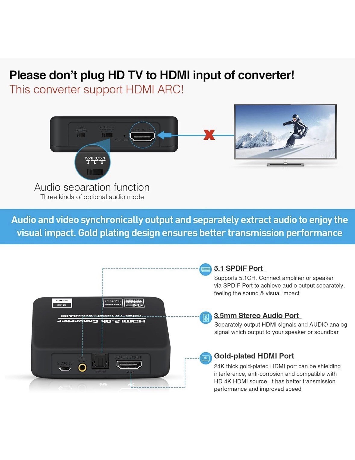 4K@60Hz HDMI 2.0b Audio Extractor Converter Adapter Splitter, HDMI eARC/ARC +…