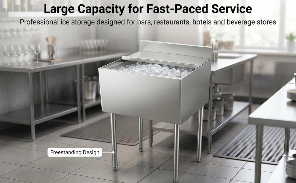 11×14in Stainless Steel Commercial Ice Bin w/Sliding Lid Drainage Ice Chest