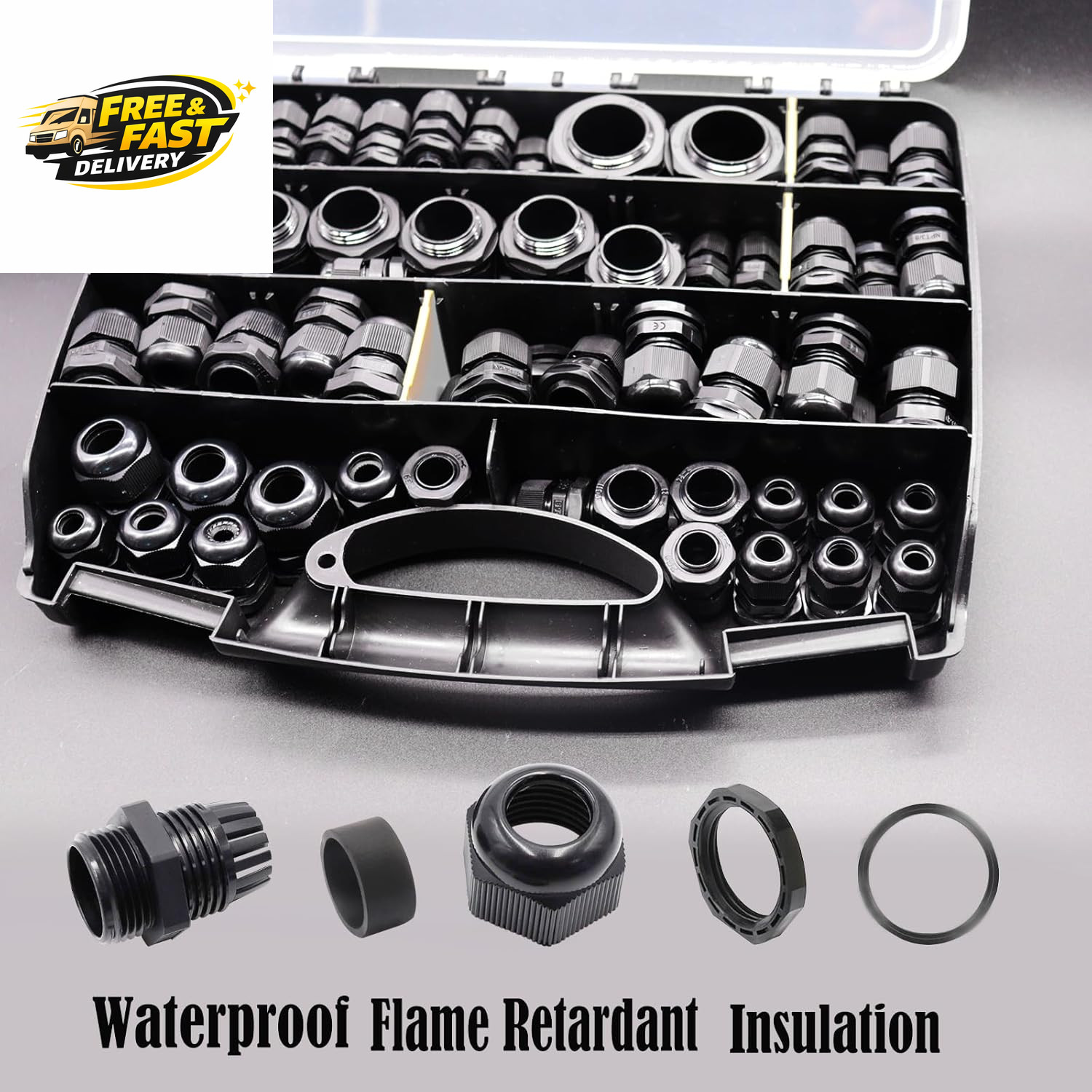 100PCS IP68 Waterproof Cable Gland Kit,Nylon Cable Glands Assortment Adjustable