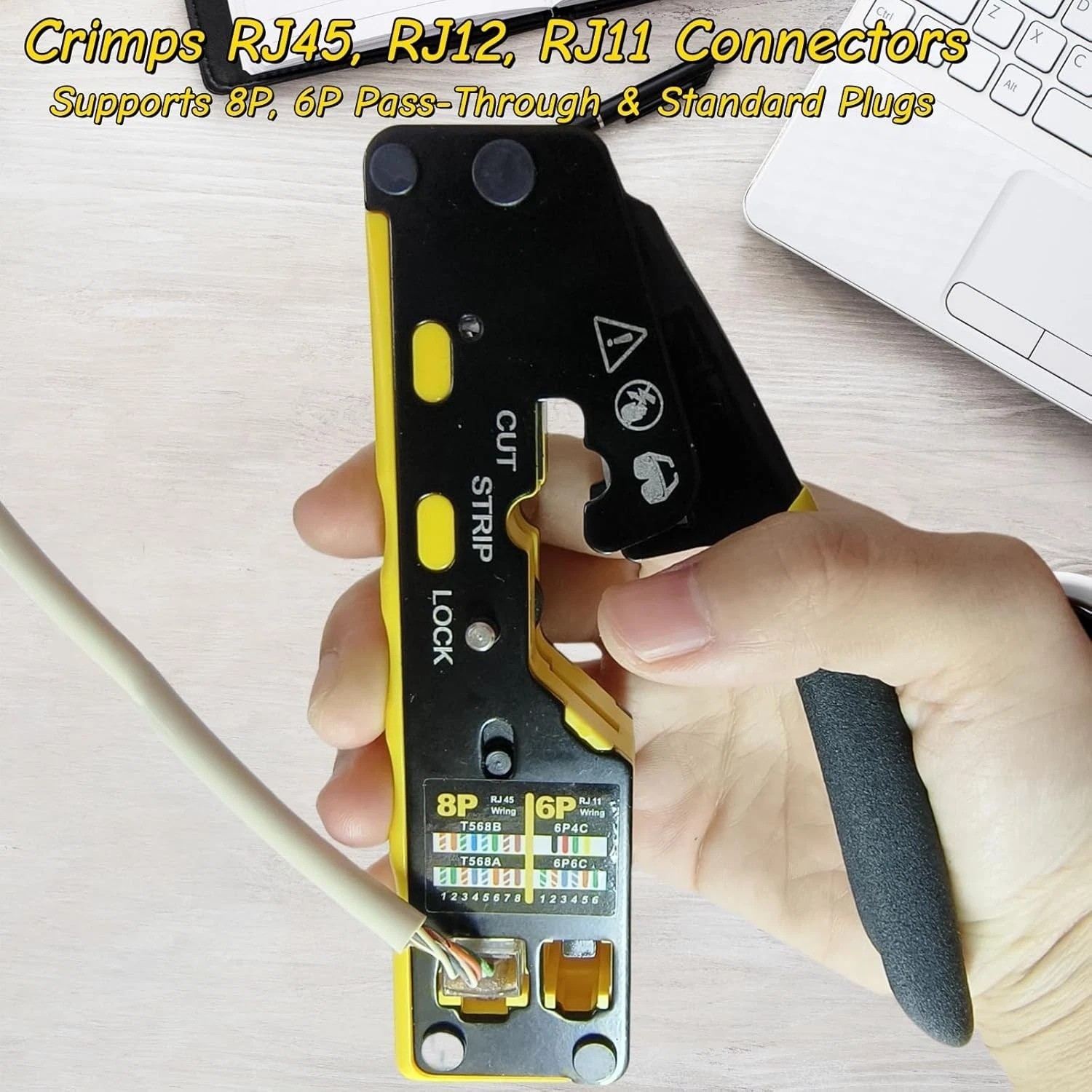 RJ45 Crimp Tool Passthrough 8P 6P RJ45 Crimper/Wire Cutter/Wire Stripper