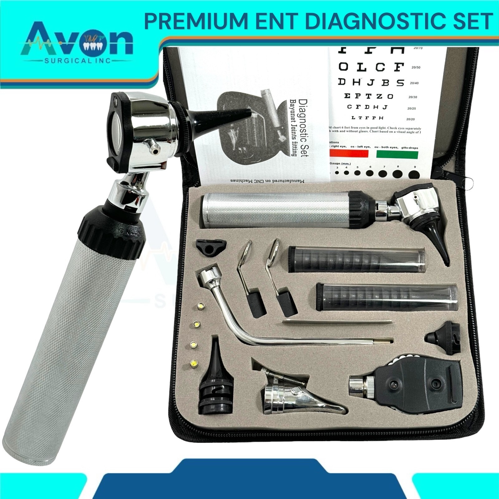 ORIGINAL Professional 2.5V ENT Diagnostic OTOSCOPE Set,Ophthalmoscope, Otoscope