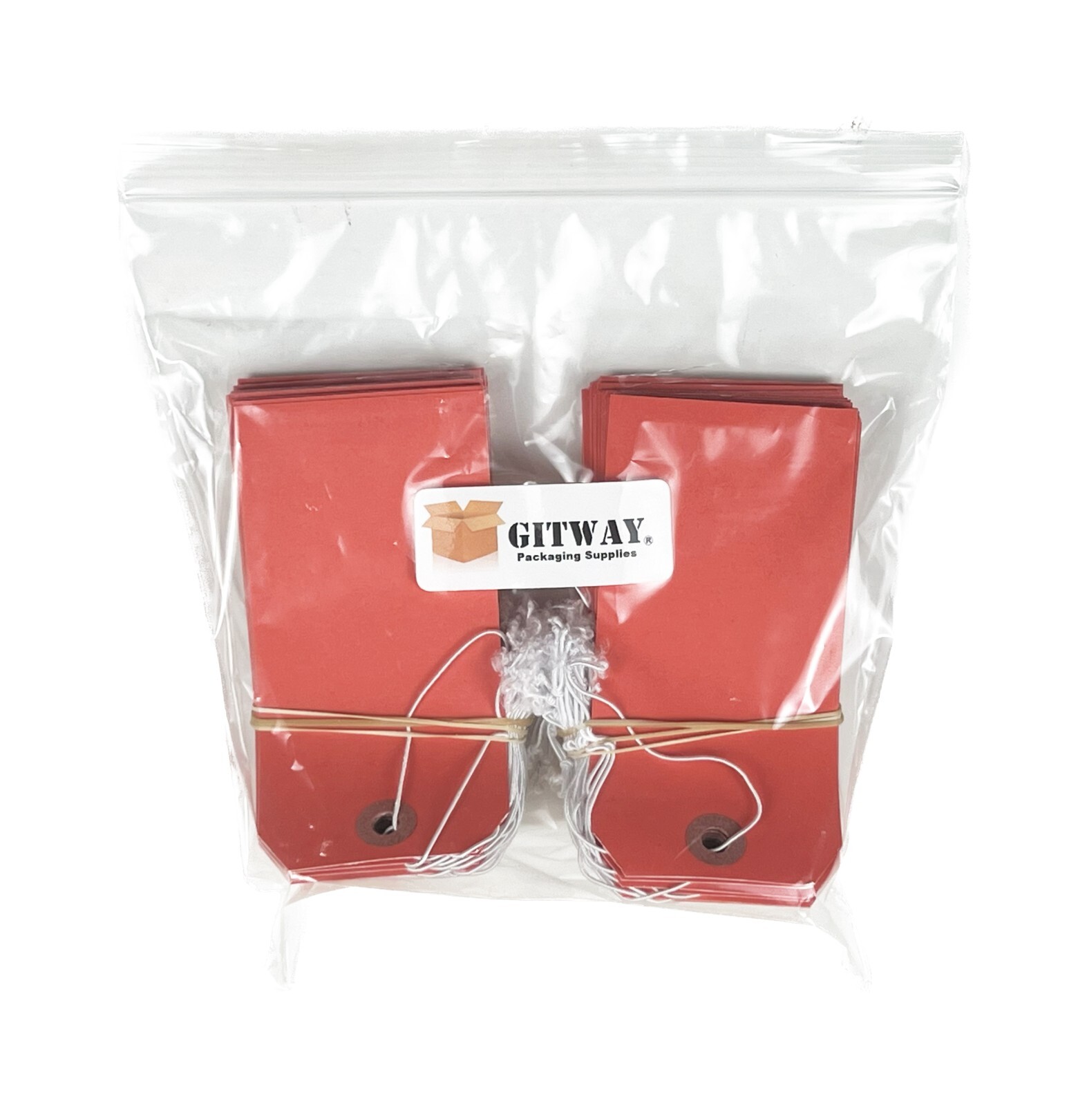 100 of 4 3/4″ x 2 3/8″ Red Inventory Tags with ELASTIC Stretchy String Size 5