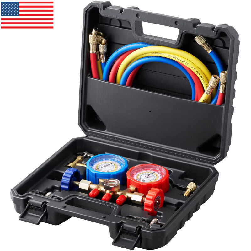 AC Manifold Gauge Set Brass HVAC R12 R134A R502 R404A R22 Air Refrigeration Kit*