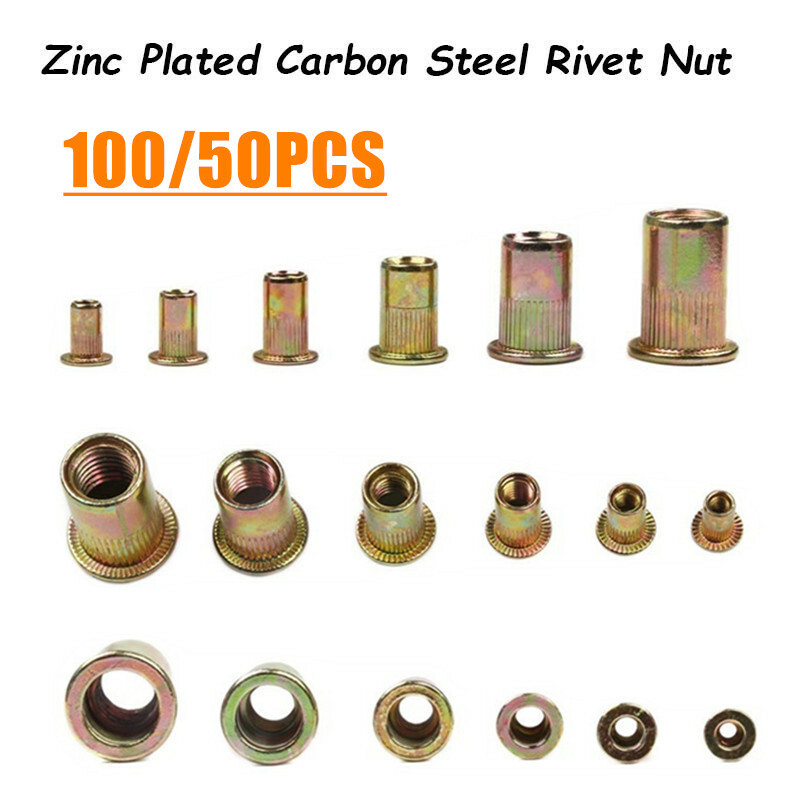 100/50pcs Carbon Steel Nutserts Rivet Nut Rivnut Nutsert M3 M4 M5 M6 M8 M10 M12