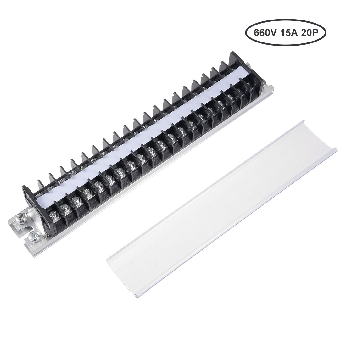 Barrier Terminal Strip Block 660V 15A Dual Rows 20P DIN Base Screw Connector