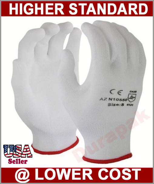 36 Pairs Nylon Industrial Gloves w/ White Polyurethane (PU) Coating XS, S, to XL