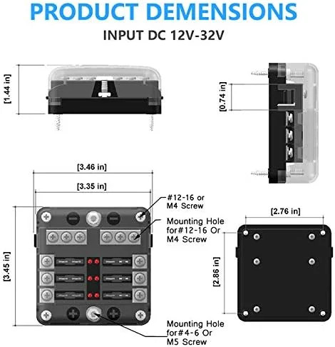 12V Fuse Box 6 Way 12 Volt Fuse Block ATO/ATC with LED Indicator Light Waterproo