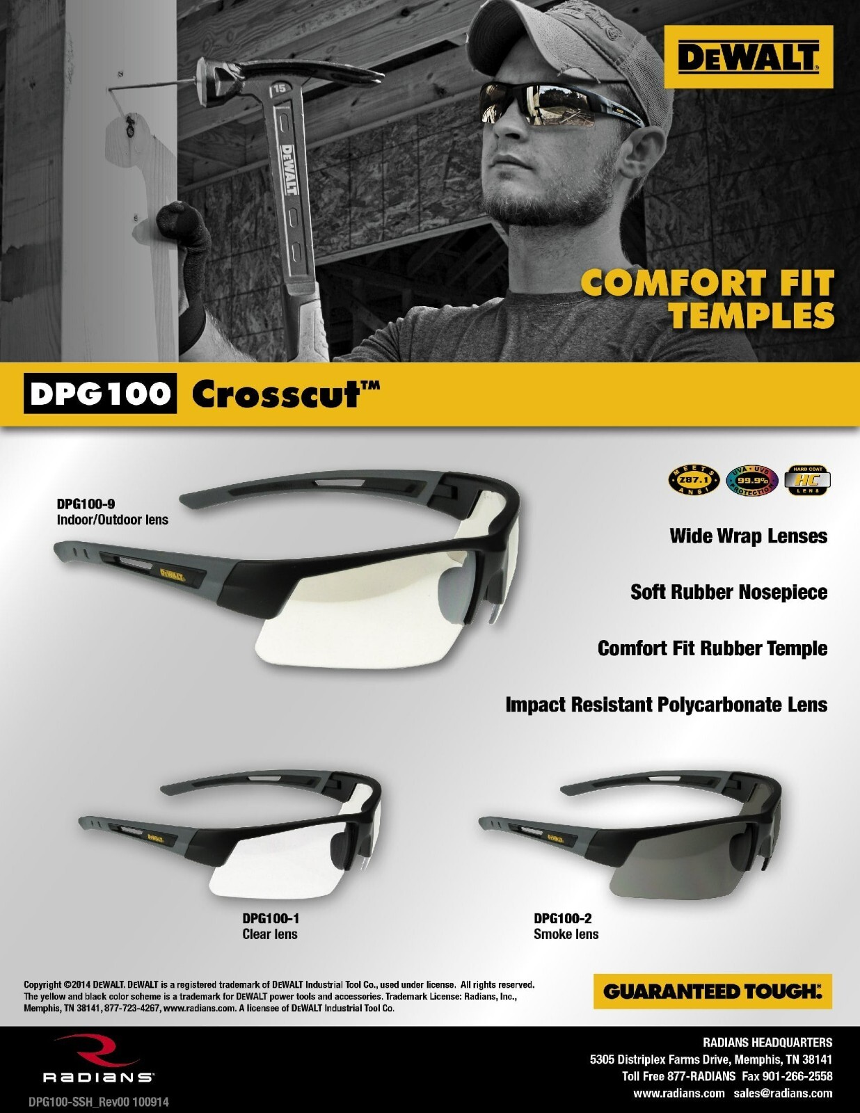 DeWalt CROSSCUT INDOOR OUTDOOR Safety Glasses UV Sport Work Eyewear ANSI Z87+