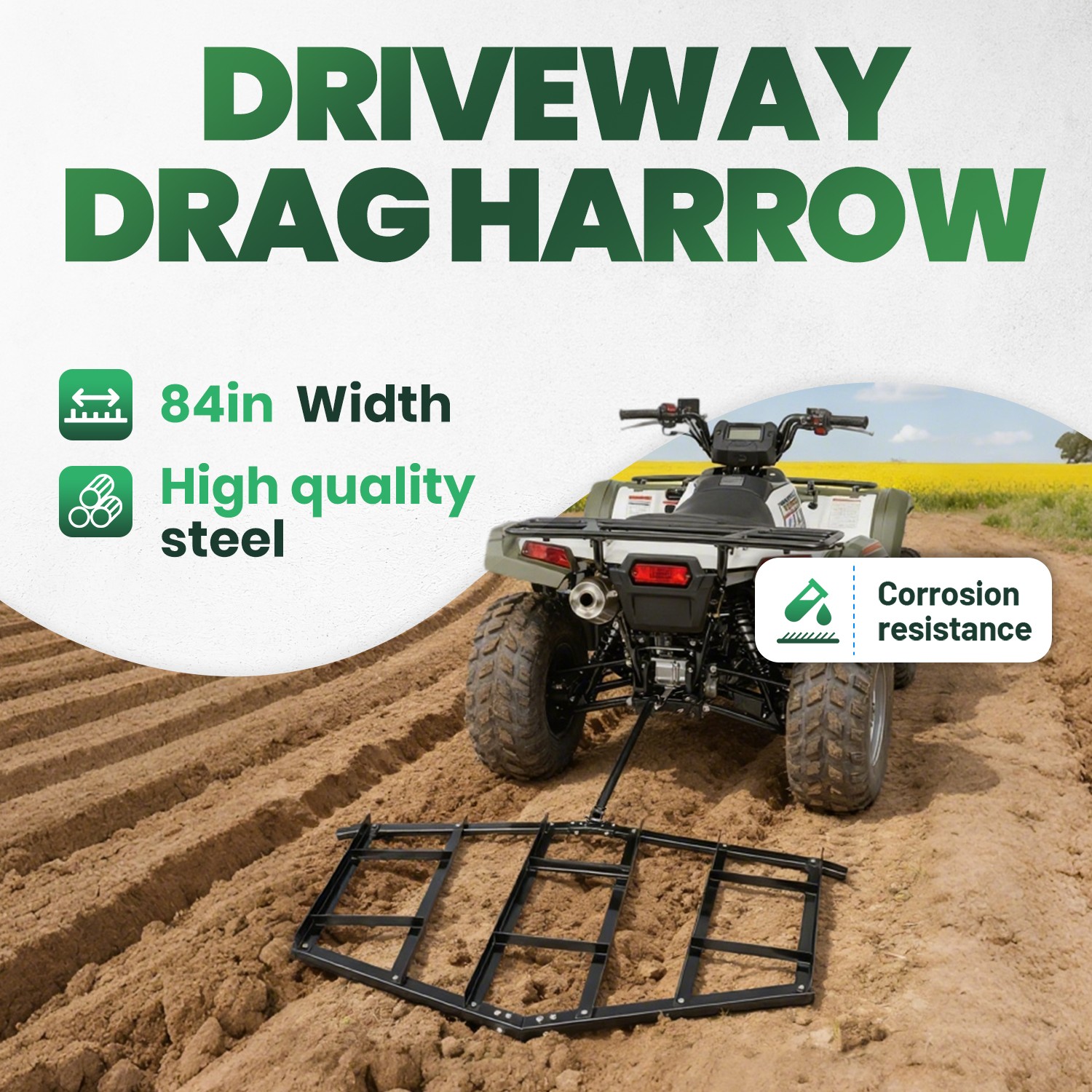 84″ Driveway Drag Tow Behind Drag Harrow Gravel Grader For ATV UTV Tractor