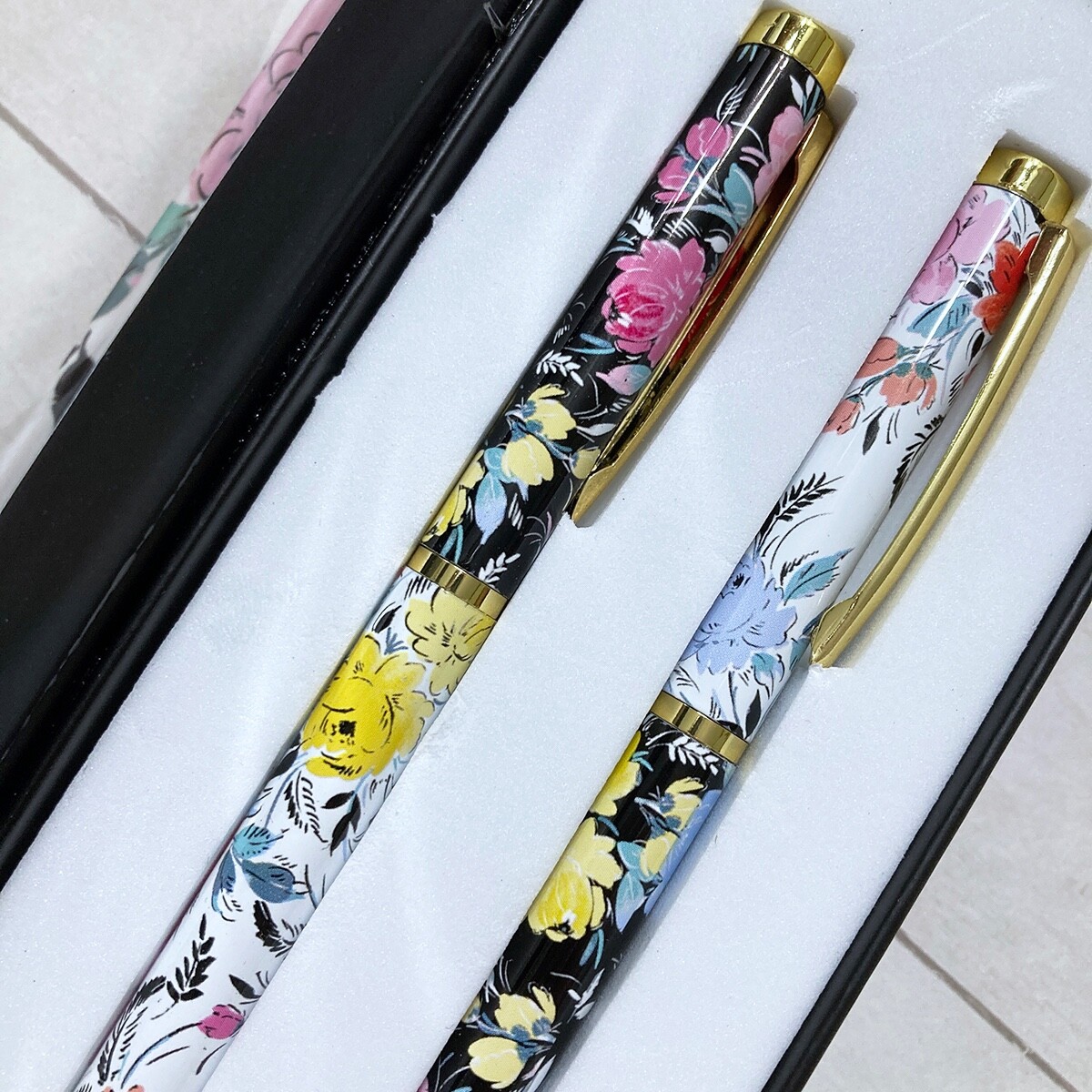 Punch Studio Colorful Flower Refillable Ballpoint Pen Set 2 Metal Designer