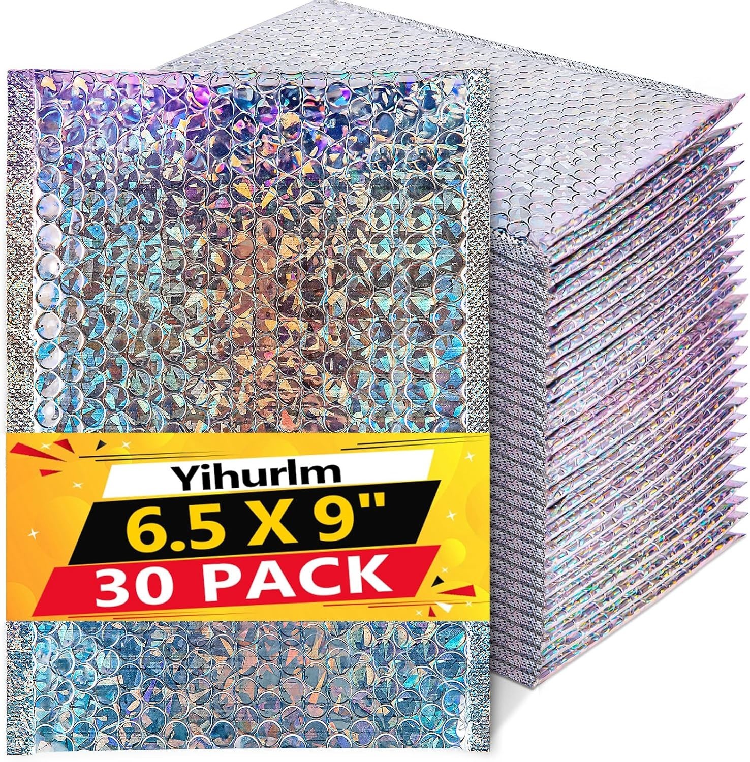 Holographic Bubble Mailers,30 Pcs Metallic Bubble Mailers,6.5 x 9 Inch Poly P…