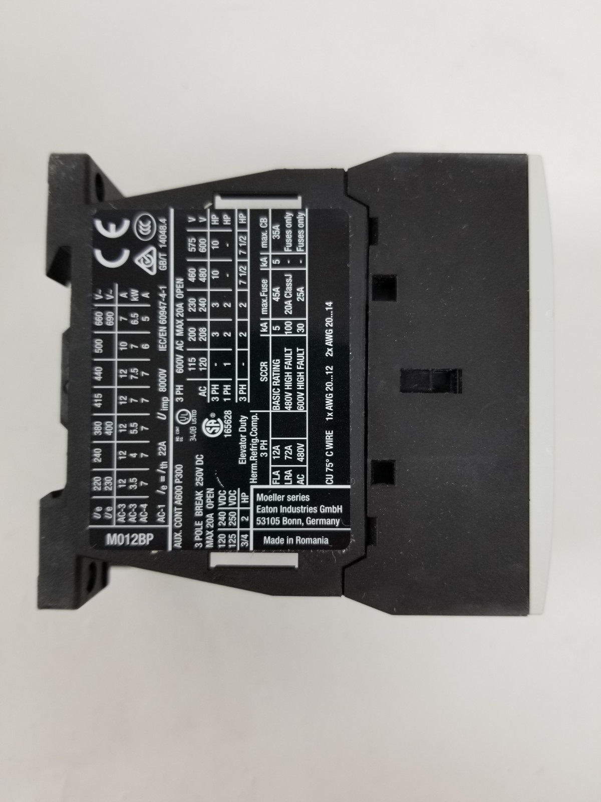 EATON DILM12-10-PI Contactor 24VDC 50/60Hz 3-Pole 12A NEW