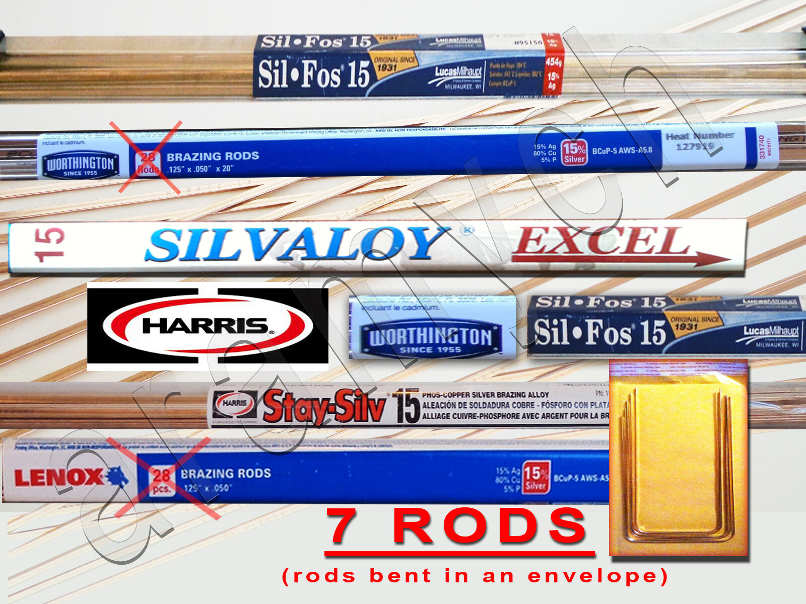 15% Silver Brazing Rods 7 RODS Sil-Fos, Worthington, Harris Stay-Silv, Lenox …