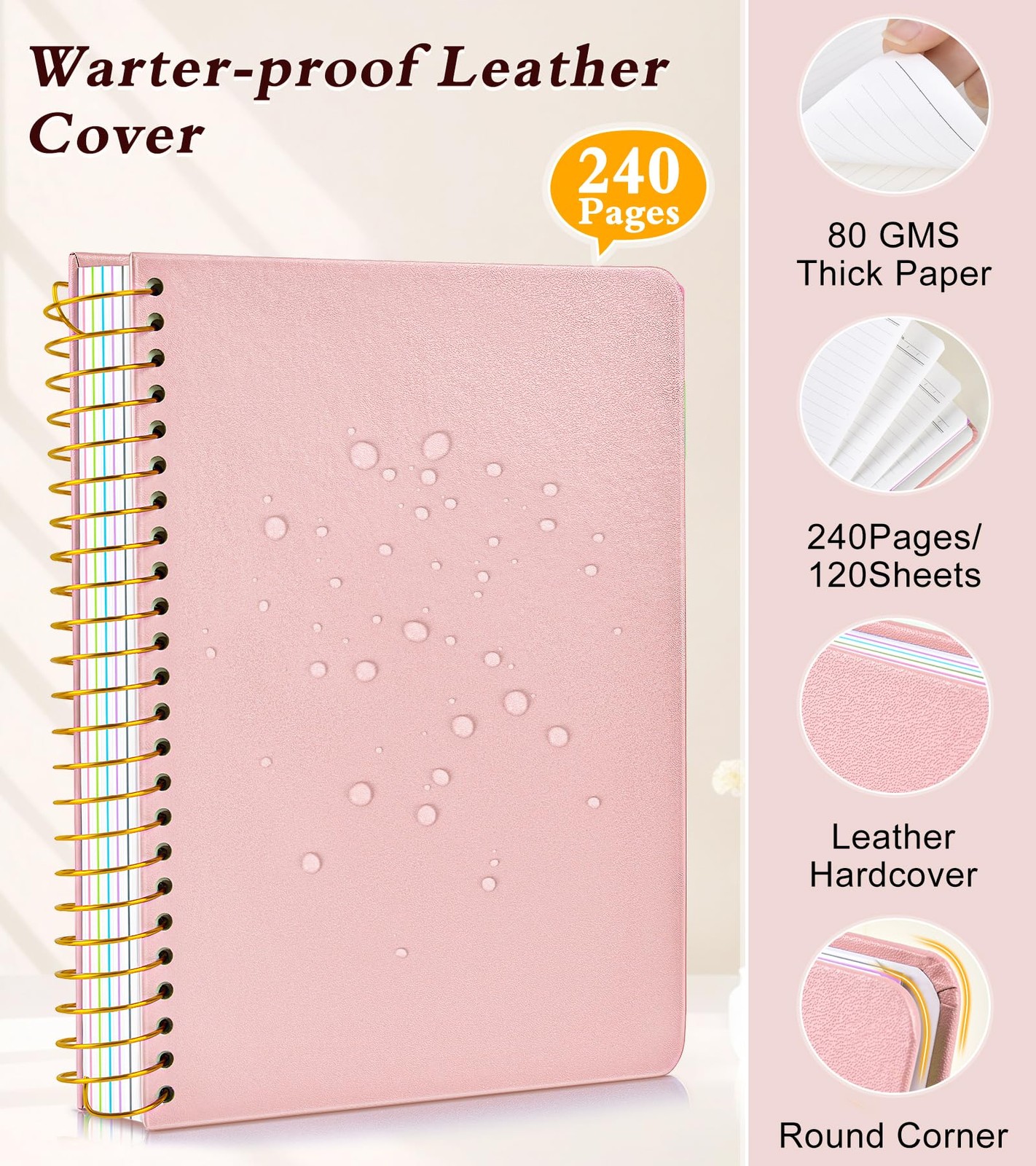 5 Subject Notebook College Ruled 240 Pages, A5(5.8″x8.3″) Hardcover Spiral No…