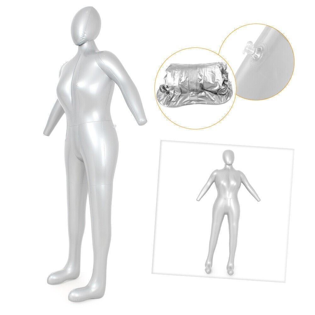 PVC Full Body Female Woman Inflatable Mannequin Dummy Torso Display Model Silver